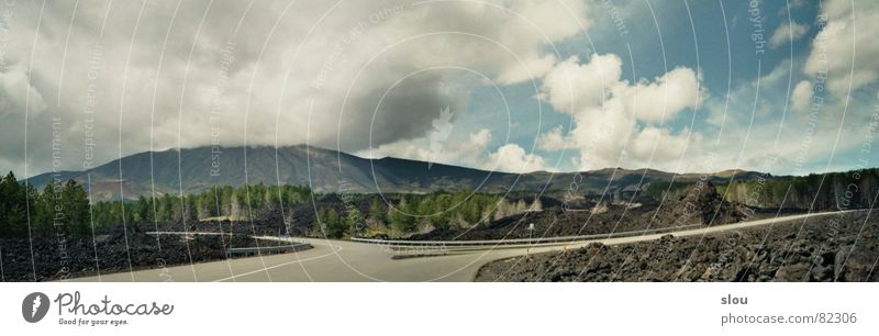 Etna-Nord Ätna Lava Sizilien Italien Süden Stein grün braun schwarz Wolken Wald etna Norden Himmel blau Brand toter baum Straße