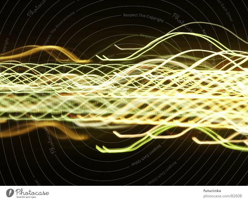 Lichtlandschaft durcheinander Wellen schwingen Gemälde Experiment Nacht Klassik Techno Ton schwarz gelb grün Stoff Zeit geheimnisvoll Physik Rauschmittel