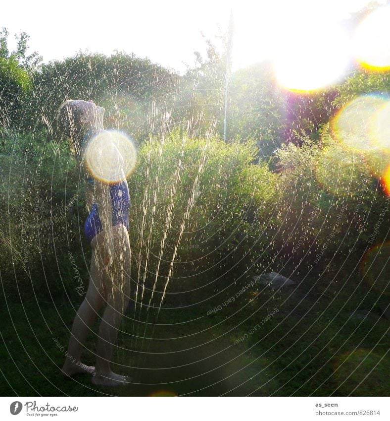 Erfrischung feminin Mädchen Kindheit Leben 8-13 Jahre Umwelt Natur Landschaft Pflanze Sommer Schönes Wetter Garten Wasser Schwimmen & Baden Erholung glänzend