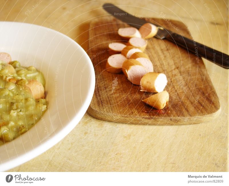 Armes Würstchen! Suppenteller Erbsensuppe Schlamm Teile u. Stücke Darm Schmalhans Fleischfüllung Single kochen & garen Mahlzeit Küche Zauberei u. Magie