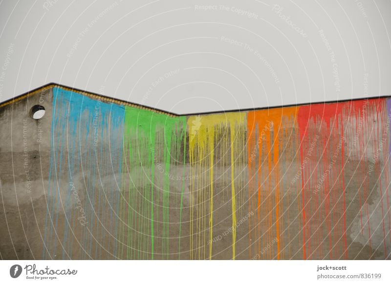 verstreichen & verinnen Subkultur Straßenkunst Himmel Neukölln Brandmauer Farbstoff Linie Loch oben Farbe Kreativität stagnierend Farbverlauf getrocknet