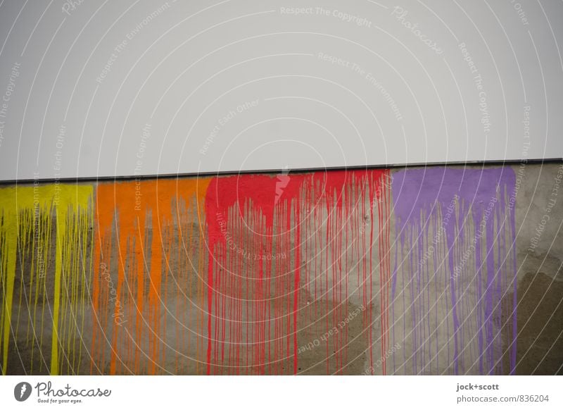 verinnen & verfließen Subkultur Straßenkunst Himmel Neukölln Brandmauer Farbstoff Linie lang grau Kreativität stagnierend Farbverlauf getrocknet verflossen