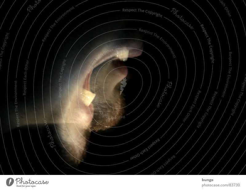 Alone in the dark schreien Langzeitbelichtung Kinn Lippen dunkel Nacht Alptraum Fressen Verzweiflung Wut gefährlich Wahnsinn verrückt Schizophrenie live Leben