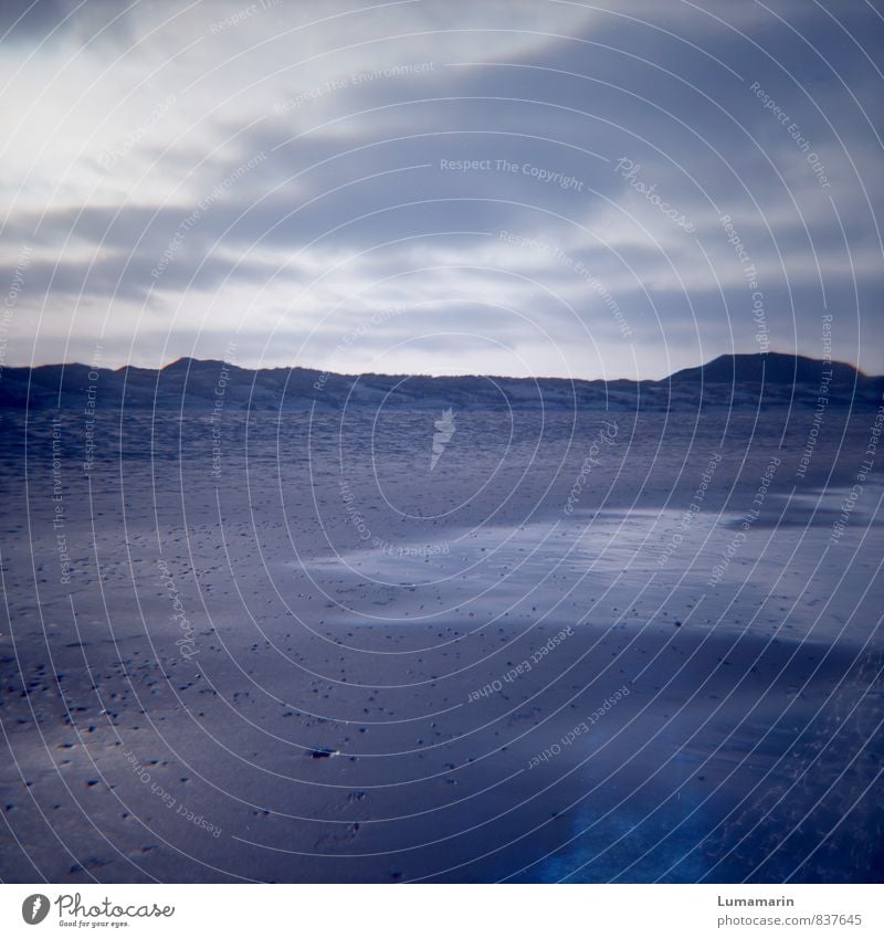 Meeresspiegel Umwelt Landschaft Urelemente Sand Luft Wasser Himmel Wolken Wetter Strand Nordsee kalt blau Ferne Ebbe ruhig Stranddüne Traurigkeit Erholung