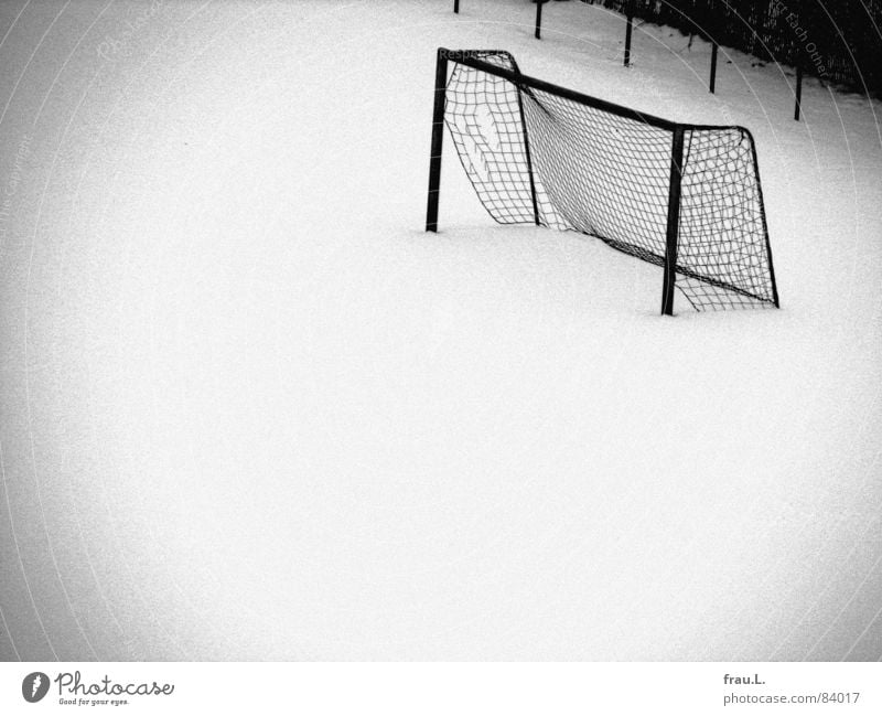 Tor im Schnee St. Pauli Schneedecke Neuschnee kaputt körnig Zaun Sträucher kalt Einsamkeit leer Menschenleer Freizeit & Hobby Ballsport schlechtes Objektiv