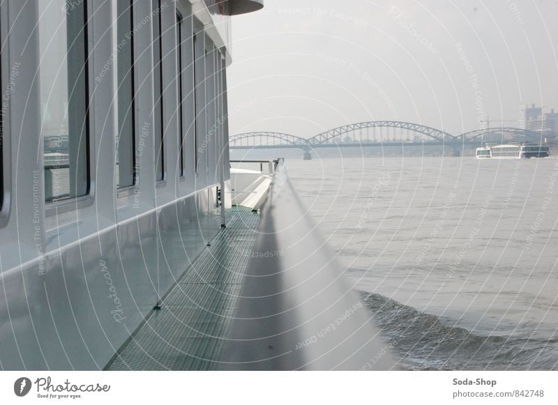 Auf dem Schiff Freizeit & Hobby Ferien & Urlaub & Reisen Tourismus Ausflug Freiheit Wasser Herbst Nebel Fluss Verkehrsmittel Verkehrswege Personenverkehr Brücke