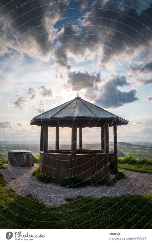 Pavillon Ausflug wandern Natur Landschaft Urelemente Himmel Wolken Horizont Sonnenaufgang Sonnenuntergang Sommer Herbst Schönes Wetter Gras Hügel Rastplatz