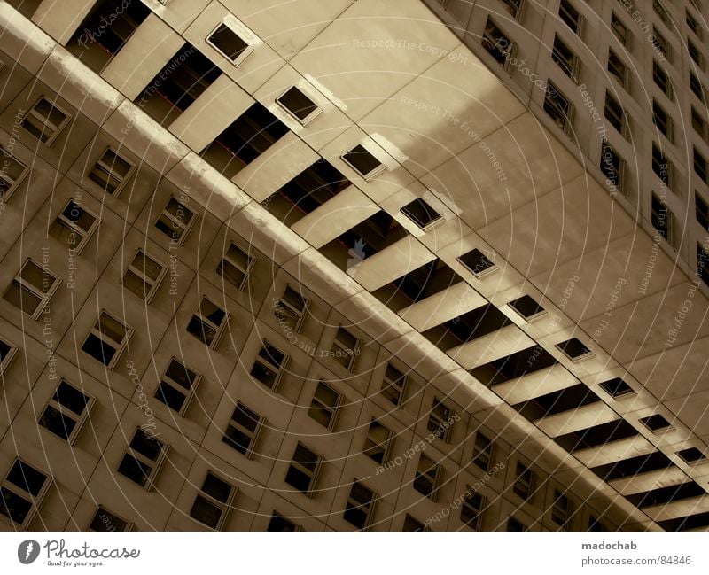 STUDENTENWOHNHEIM Haus Hochhaus Gebäude Material Gleichgültigkeit Studentenwohnheim Fenster live Block Beton Etage trist dunkel Leidenschaft Spiegel Vermieter