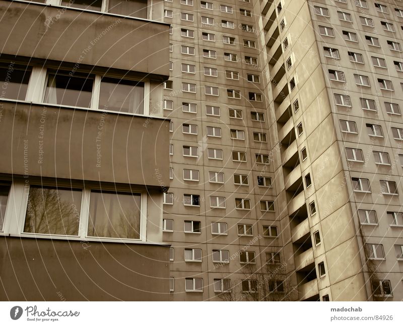 STUDENTENBATTERIE Haus Hochhaus Gebäude Material Gleichgültigkeit Studentenwohnheim Fenster live Block Beton Etage trist dunkel Leidenschaft Spiegel Vermieter