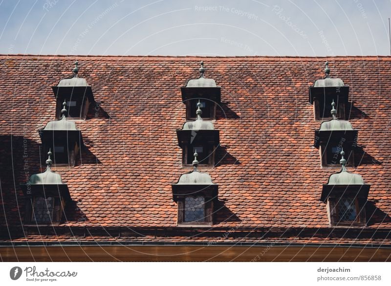 Dachlandschaft, Neun Mitteralte Dachgauben in Rothenburg ob der Tauber." Franken" / Bayern exotisch harmonisch Besichtigung Städtereise Sommer Kunstwerk