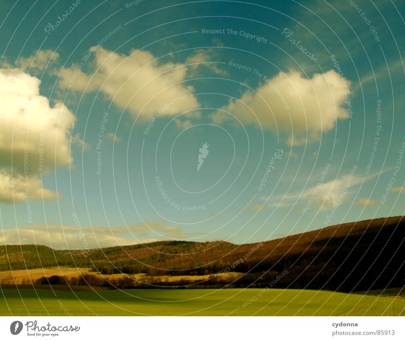 Wolken ziehen intensiv Färbung Frühling aufwachen Himmel wahrnehmen schön Gefühle Feld Landwirtschaft Wiese Silhouette Erholung Ferne Wald grün Thüringer Wald