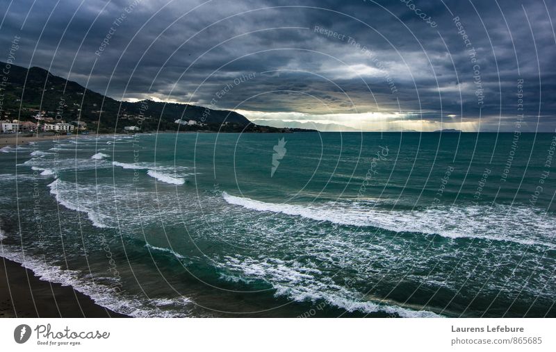 Sonnenuntergang Godrays Landschaft Wasser Himmel Wolken Frühling Klimawandel Unwetter Sturm Strand Bucht träumen Ferien & Urlaub & Reisen Südeuropa Italien