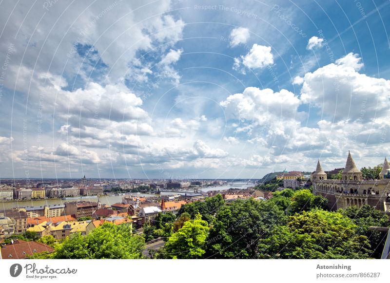 Budapest Umwelt Natur Landschaft Pflanze Luft Himmel Wolken Horizont Sommer Schönes Wetter Baum Park Fluss Donau Ungarn Stadt Hauptstadt Stadtzentrum bevölkert