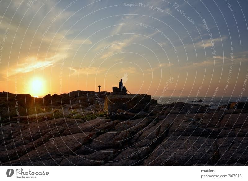 Costa da Morte maskulin Junger Mann Jugendliche 1 Mensch Landschaft Himmel Wolken Horizont Sonnenaufgang Sonnenuntergang Sommer Wetter Schönes Wetter Felsen