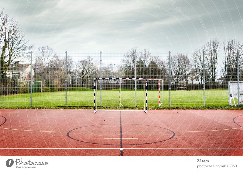 SPIEL R A U M Leben Freizeit & Hobby Spielen Sport Tor Sportstätten Fußballplatz Landschaft Himmel Wolken Sommer Baum Gras Sträucher Wiese eckig Gesundheit