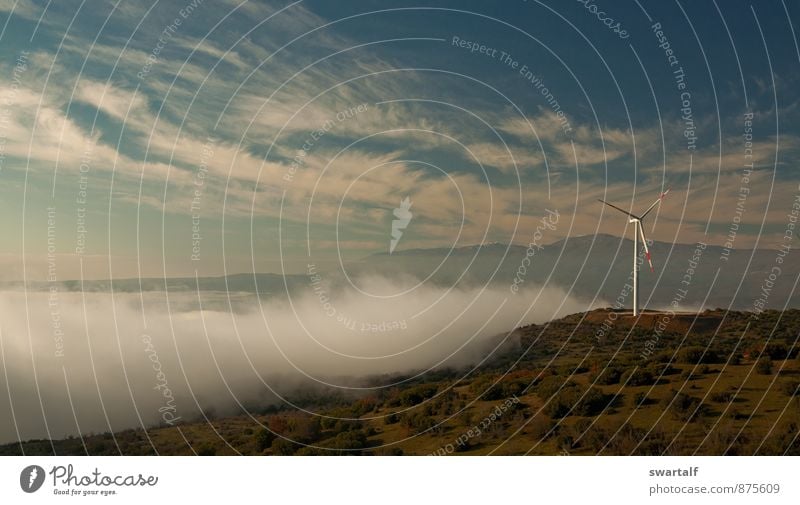 Ein Tag im Windpark Erneuerbare Energie Windkraftanlage Industrie Landschaft Himmel Wolken Herbst Klima Wetter Nebel Hügel Abenteuer Stimmung Farbfoto