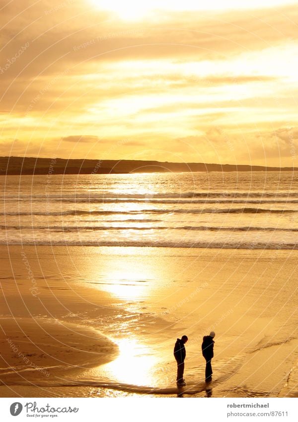 goldstrand Landzunge See gelb Sonnenuntergang Sonnenaufgang 2 Sommer träumen Himmel Romantik Meer Horizont Spiegel Reflexion & Spiegelung Brandung Wellen