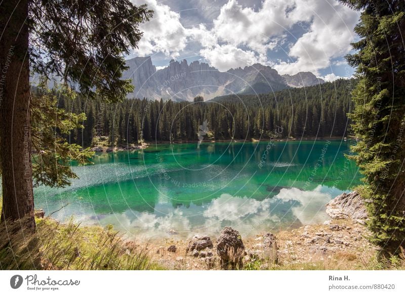 KarerSee Umwelt Natur Landschaft Himmel Wolken Sommer Wald Berge u. Gebirge Ferien & Urlaub & Reisen ruhig Dolomiten Karersee Südtirol Farbfoto Außenaufnahme