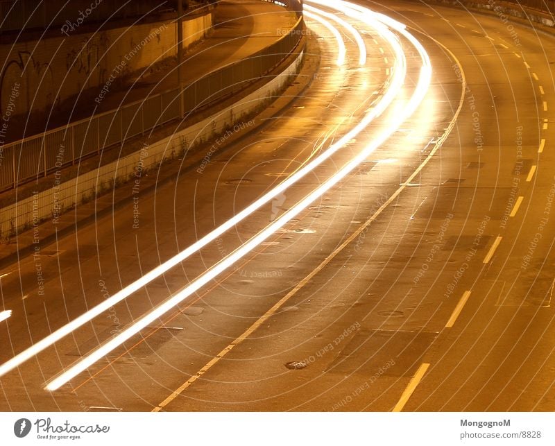 Kurve Nacht Geschwindigkeit Licht Leuchtspur Langzeitbelichtung Straße