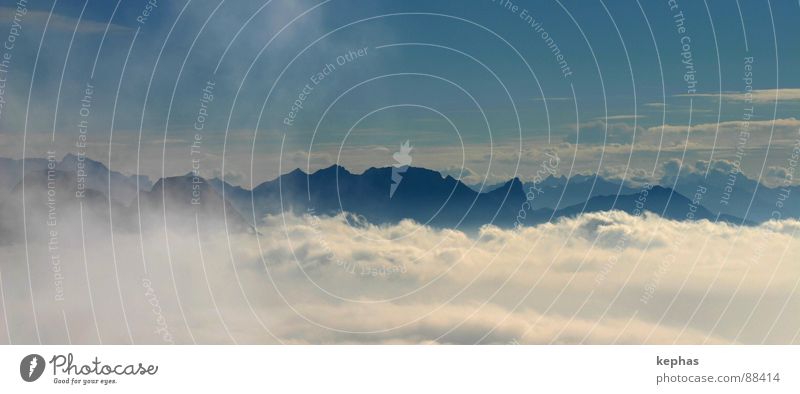 Blue Mountains Schweiz Nebel Wolken Nebelmeer Gipfel Panorama (Aussicht) Ostschweiz Heidiland Berge u. Gebirge Alpen Swiss Alps blau blue summit groß