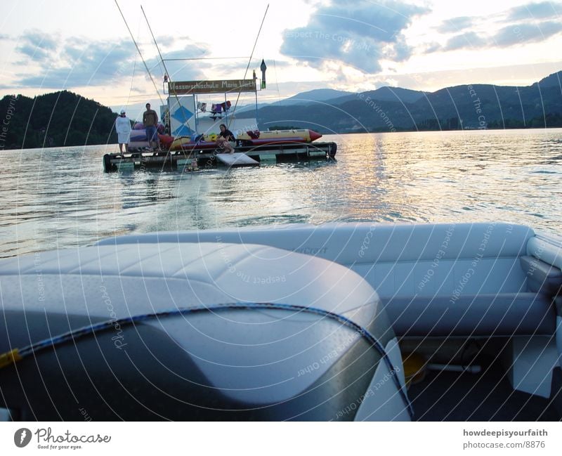 Wakeboard to the sunset Wasserfahrzeug Sonnenuntergang Dämmerung Motorboot Abend Seil Insel Wakesurfing