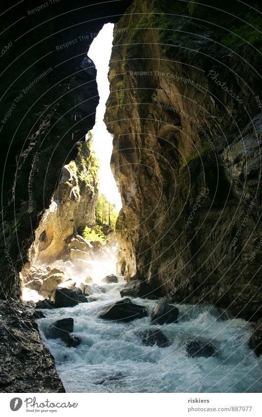 berauschend Umwelt Natur Landschaft Wasser Sonne Sonnenlicht Sommer Schönes Wetter Felsen Alpen Berge u. Gebirge Schlucht Fluss Wasserfall Bach dunkel frisch