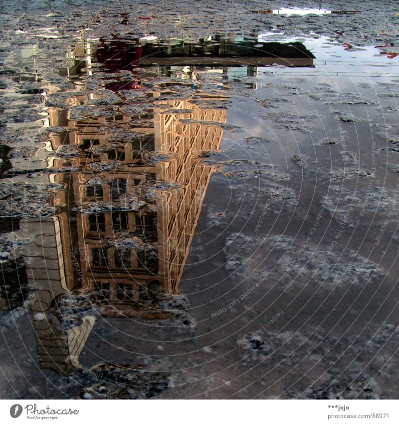 pfuetze berlin II Spiegelbild Berlin Straßenbelag Pfütze Haus auf dem Kopf Kopfstand Alexanderplatz Platz Mitte verrückt Wasser Verkehrswege madostyle