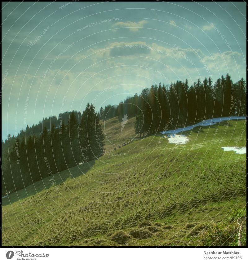 nic e rutan II Wald Wiese Zaun grün Baum Luft HDR Wolken Erholung ruhig Hoffnung Sommer Natur Himmel Wege & Pfade blau Berge u. Gebirge Landschaft