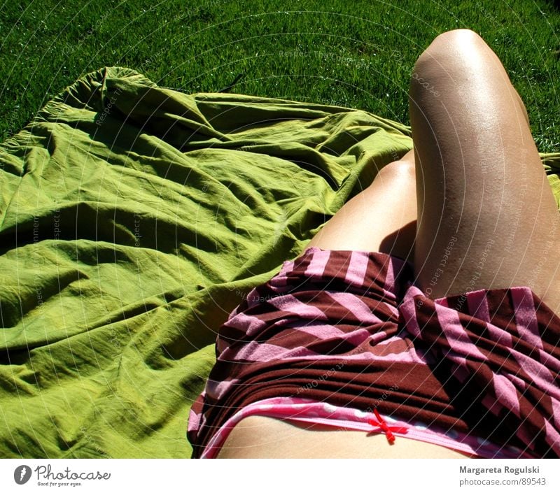 sonnenbad Sommer Wiese Frühling Gras grün Sonne Wetter Beine Bauch Decke