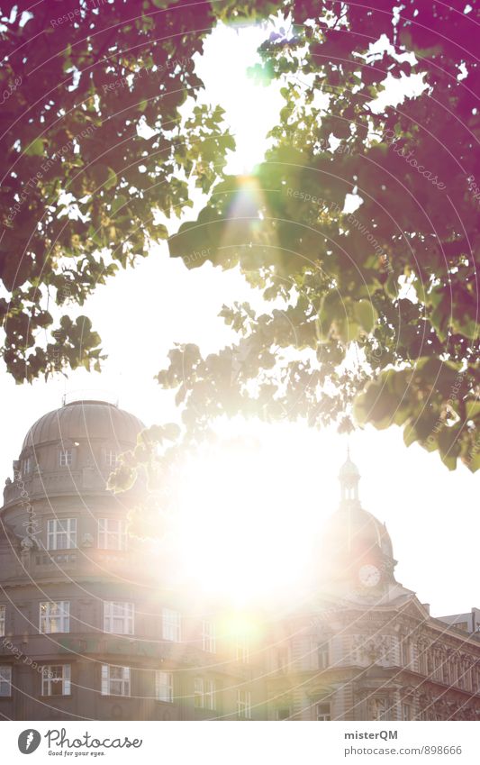 Prager Sonne. Kunst Kunstwerk ästhetisch Zufriedenheit Tschechien Sommer Sommerurlaub Städtereise Blätterdach Baumkrone Gebäude Stadt Altstadt historisch