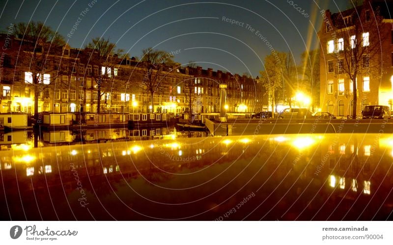 Siehe Bemerkung Nacht Licht Reflexion & Spiegelung Langzeitbelichtung Amsterdam Stadt fantastisch 2 dunkel Stimmung Romantik Windstille Fenster Wohnung