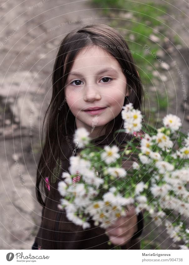 Herbst Lifestyle Garten Mensch Kind Mädchen Kopf Haare & Frisuren Gesicht Auge Hand 1 3-8 Jahre Kindheit Natur Landschaft Tier Erde Gras Blüte Wildpflanze Park