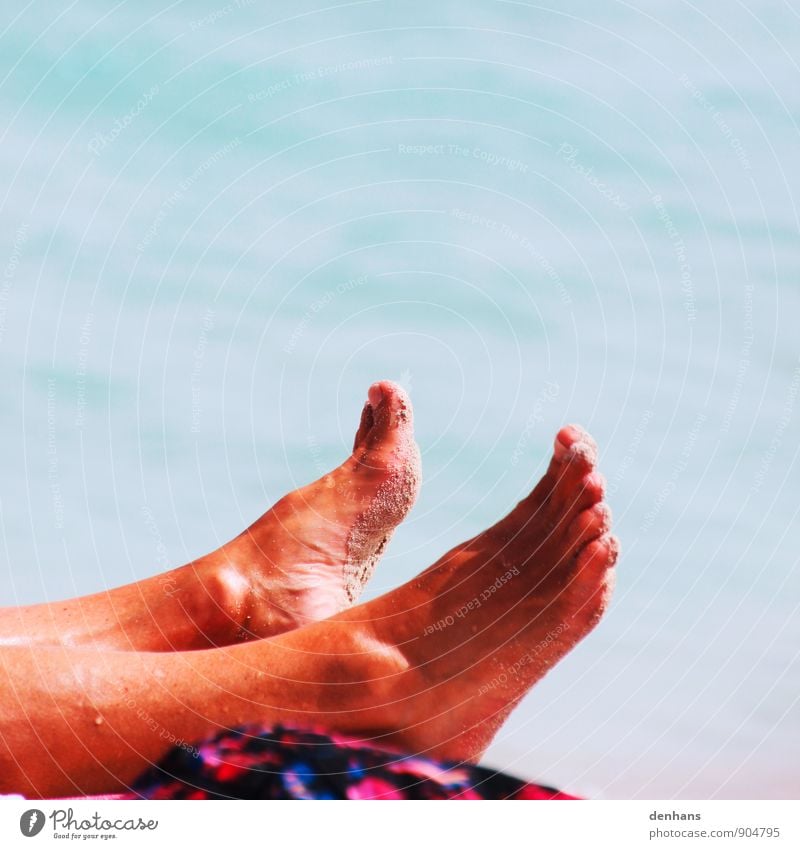 einfach in der Sonne liegen Ferien & Urlaub & Reisen Sommer Strand Meer Fuß Schönes Wetter Sand genießen glänzend nackt nass dünn braun Zufriedenheit Fernweh