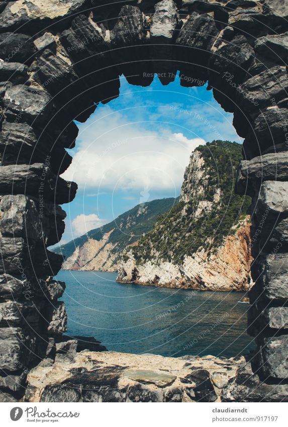 Meerblick Umwelt Natur Landschaft Urelemente Wasser Himmel Wolken Sommer Schönes Wetter Wald Felsen Küste Bucht Mittelmeer Portovenere Italien Europa