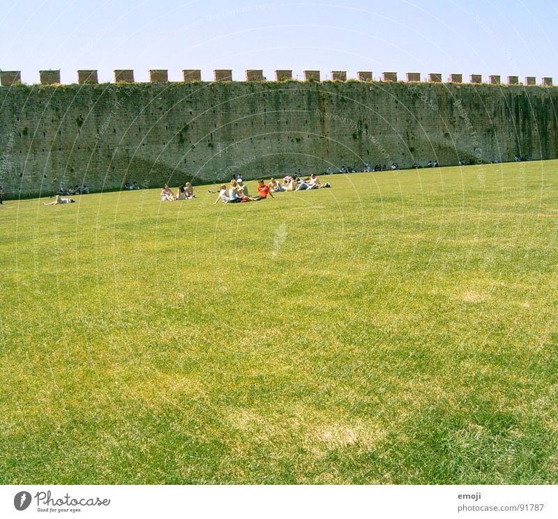 parlare italiano Wiese grün Mensch Erholung Schönes Wetter Platz Ferne Italien Wand Mauer Verkehrswege humans Natur PISA-Studie rundherum Stein stone