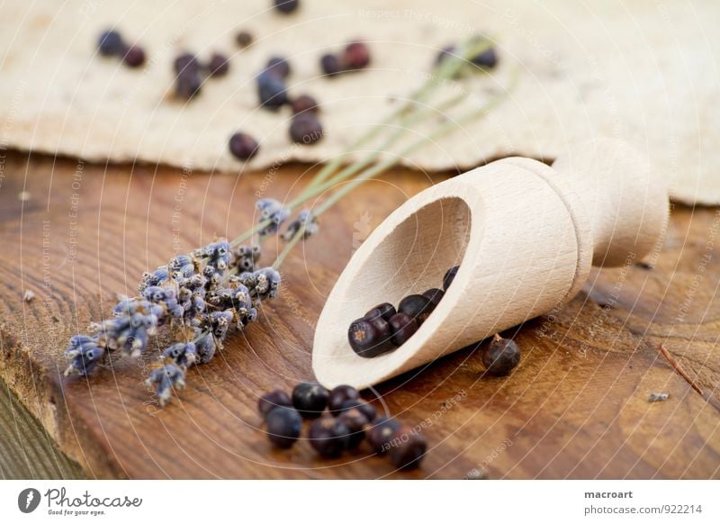 wacholderbeeren und lavendel Kinderschippe Wacholder Beeren Kochlöffel Lavendel getrocknet gewürzlöffel Leinen Holzfußboden Löffel kochzutaten Kräuter & Gewürze