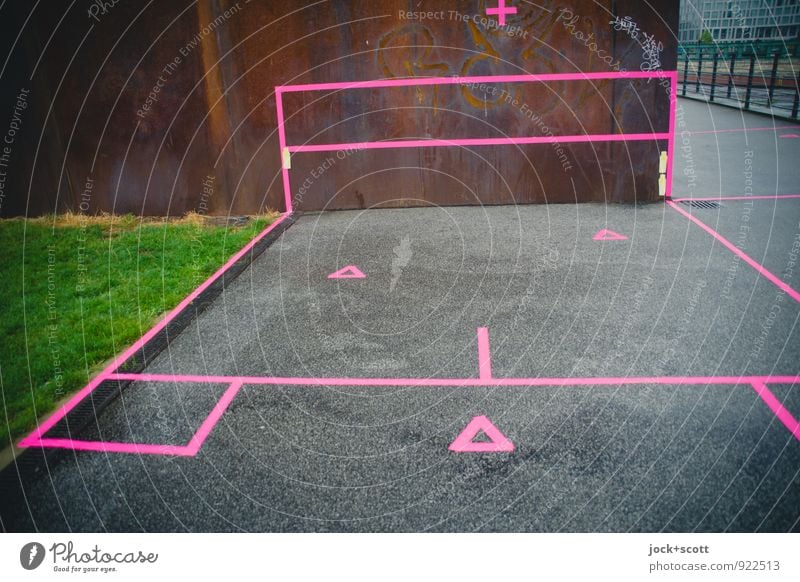 Territorium Subkultur Wiese Flussufer Berlin-Mitte Stadtzentrum Berliner Mauer Stahl Rost Linie eckig rosa Akzeptanz Ordnungsliebe Genauigkeit Idee Inspiration