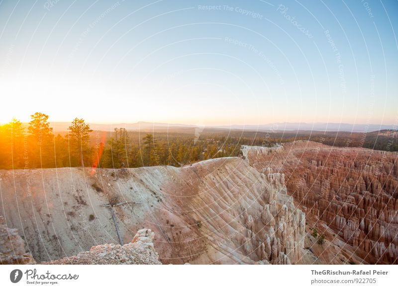 Bryce Canyon Umwelt Natur Landschaft Erde Sand Himmel Horizont Sonne Sonnenaufgang Sonnenuntergang Sonnenlicht blau gelb gold grau orange schwarz silber weiß