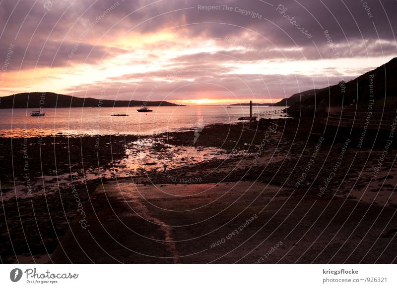 Ebbe Landschaft Urelemente Erde Wasser Himmel Wolken Sonne Sonnenlicht Küste Seeufer Bucht Stimmung Romantik Sehnsucht Horizont träumen Steg Wasserfahrzeug