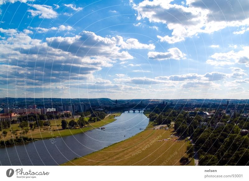 Dresden City Overview Gleitschirm Gleitschirmfliegen Wolken Luftverkehr Freiheit Himmel Elbe Fluss