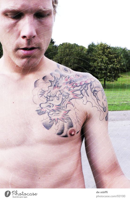 over.Nippel.decoration Sommer Oberkörper Drache Mann Kerl Brustwarze Park Oberfläche Freizeit & Hobby Tattoo Bild Farbe Haut körperschmuck geht nich mehr weg