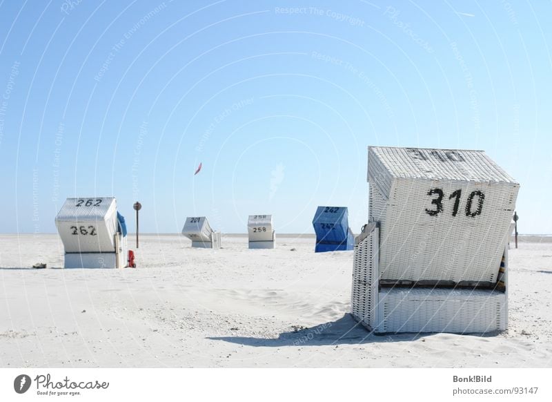 Sommer, Sonne, Strand und mehr Meer weiß Strandkorb St. Peter-Ording Ferien & Urlaub & Reisen Küste Nordsee SOP Sand Blauer Himmel