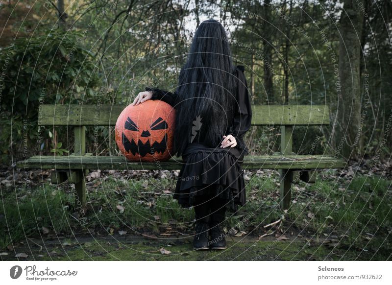 smashing pumpkin Kürbis Feste & Feiern Karneval Halloween Mensch 1 Umwelt Natur Pflanze Baum Garten Park Haare & Frisuren schwarzhaarig langhaarig Perücke