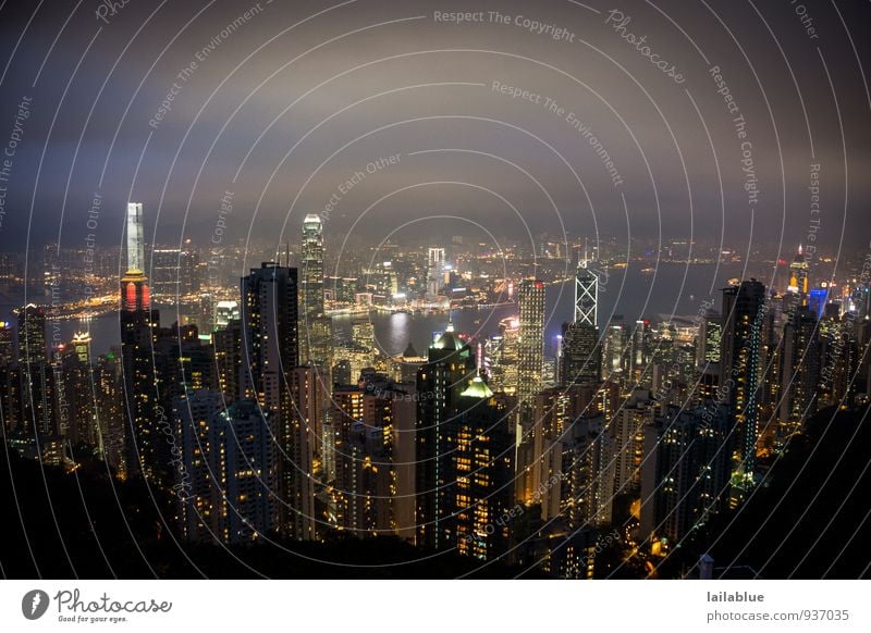 HK night lights Sightseeing Nachtleben Fortschritt Zukunft Hongkong Stadt Hauptstadt Skyline Hochhaus glänzend leuchten schlafen groß Unendlichkeit blau schwarz