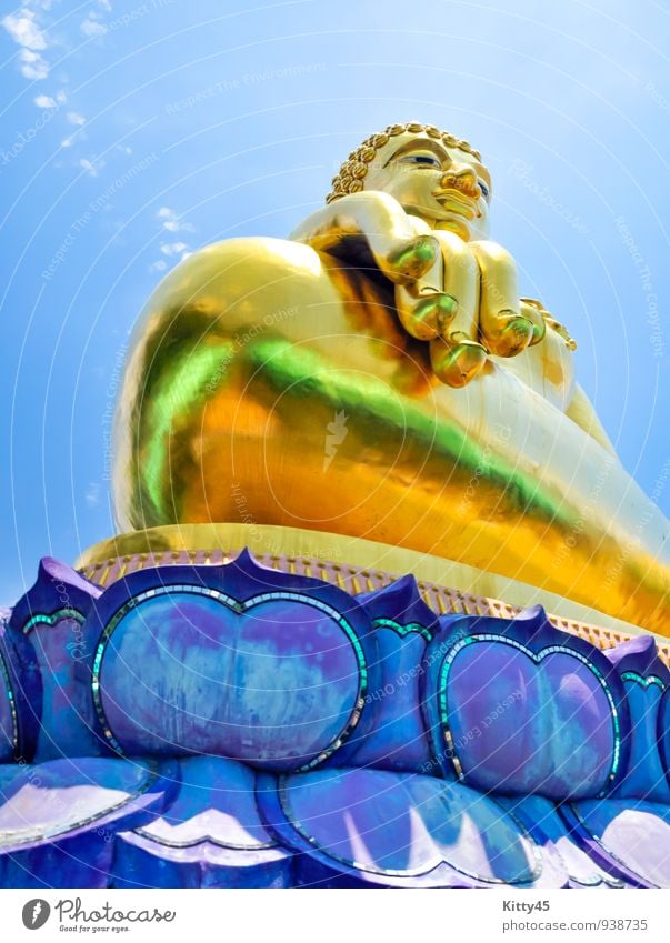 Goldene Buddha-Statue schön Körper Gesicht Ferien & Urlaub & Reisen Tourismus Dekoration & Verzierung Hand Kunst Skulptur Kultur Architektur Wahrzeichen Lächeln