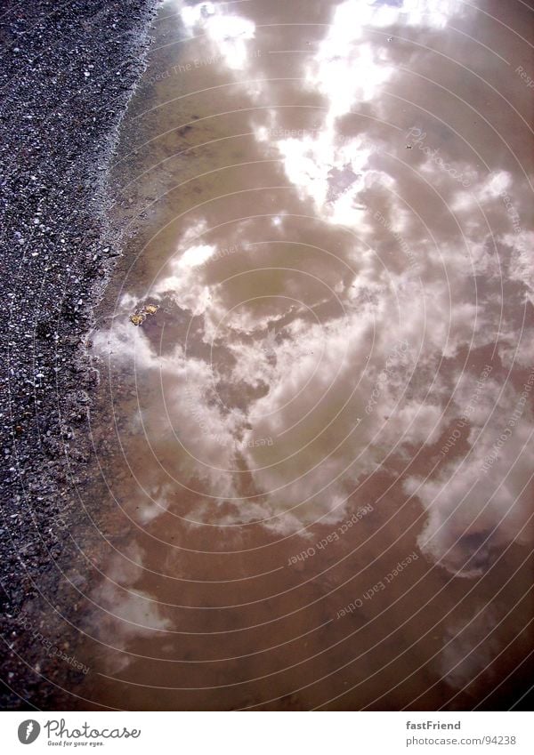 Bordsteinmeer braun Wolken Am Rand Pfütze Herbst Wasser Vergänglichkeit Himmel dreckig Sonne Regen Trübung Reflexoin hell puddle dirty reflection cloud sun