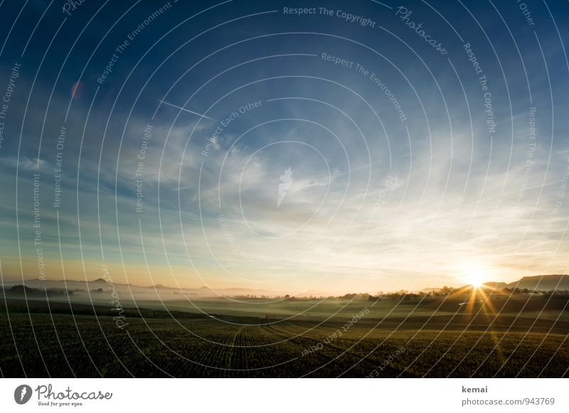 Immer immer wieder geht die Sonne auf Umwelt Natur Landschaft Himmel Wolken Sonnenaufgang Sonnenuntergang Sonnenlicht Herbst Schönes Wetter Feld Hügel