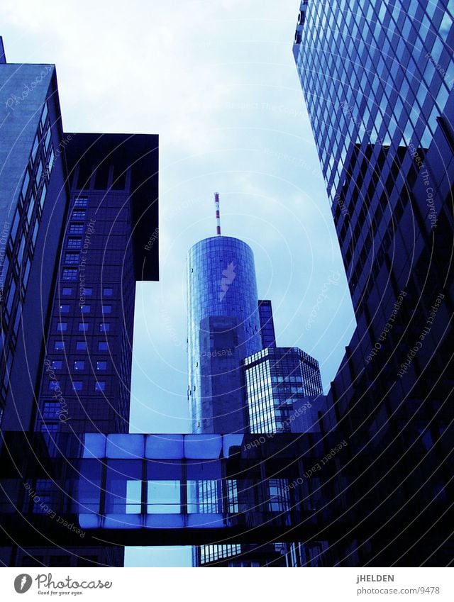 FRA Stil Kapitalwirtschaft Himmel Stadt Hochhaus Brücke Turm Antenne Beton Glas Stahl blau Frankfurt am Main Mitte Emotiondesign fra skyskraper finanz financial