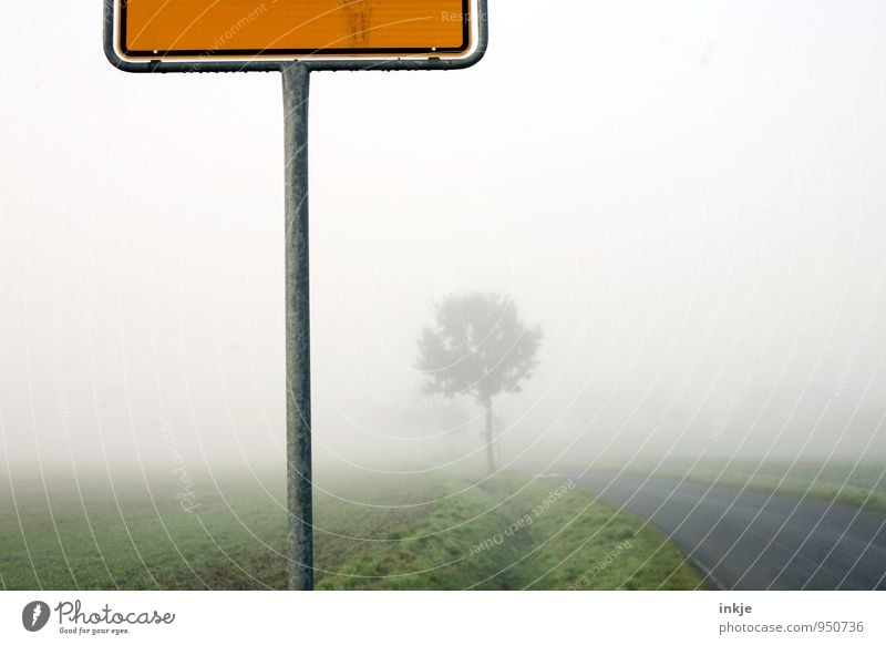 Dort, wo der Hund begraben liegt. Umwelt Landschaft Luft Herbst Klima Klimawandel Wetter schlechtes Wetter Nebel Dorf Menschenleer Verkehr Verkehrswege Straße