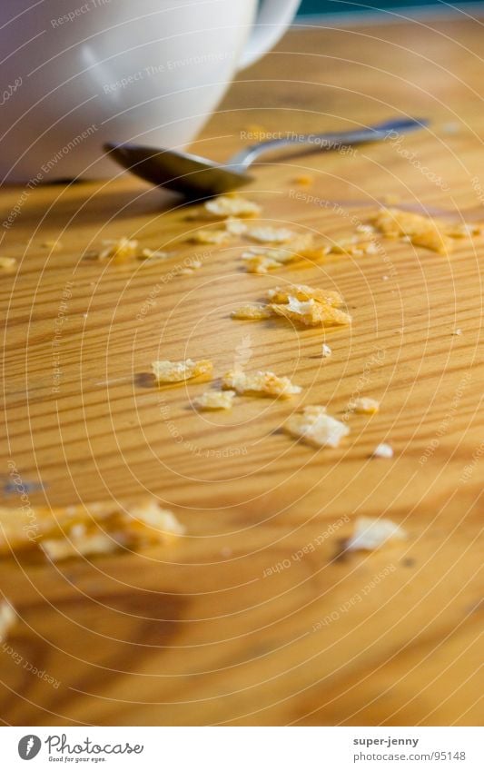 krümelkram Krümel Tasse Tisch Löffel Holz weiß Gastronomie dreckig Ernährung